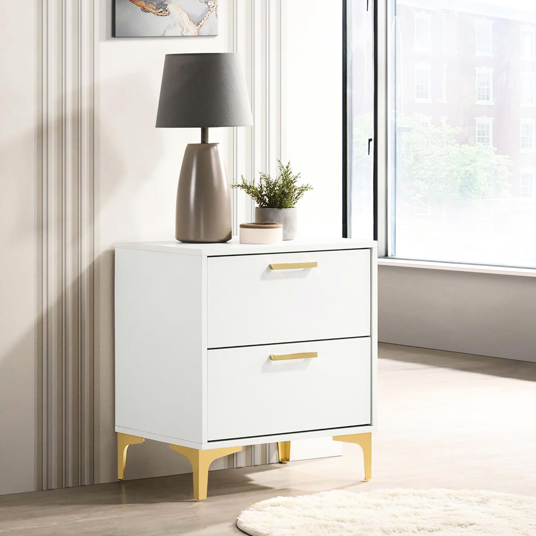 2-Drawer Drawer Storage / Bedroom Decor Piece / Glam Design with Gold ...