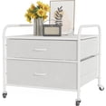 thumbnail image 1 of 2 Drawer Dresser, 120LBS Fabric Storage Tower, 2 Drawer Storage Cart, Mini Fridge Stand with Storage, Metal Frame Iron Top, 4 Swivel Wheels for Home Kitchen, White, 1 of 16