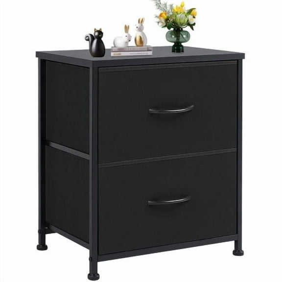 2 Drawer Dresser with Wood Top,Wide Chest Of Drawers Nightstand Storage Tower Storage Dresser Fabric Dresser for Living Room, Bedroom, Hallway, Front Door, Black