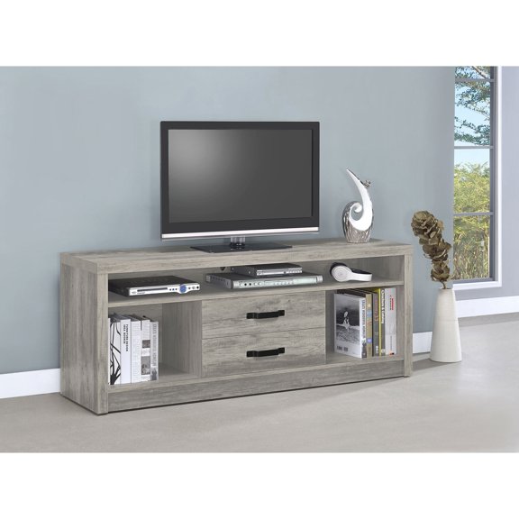 2-Drawer Engineered Wood TV Stand for Living Room, Driftwood Grey 59-Inch Entertainment Center with Storage, Rustic Farmhouse Media Console Table