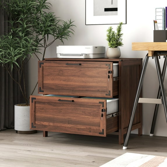 2-Drawer Farmhouse Filing Cabinet with Lock Home Office File Storage Cabinet