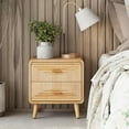 thumbnail image 1 of 2-Drawer Farmhouse Nightstand, Mid Century Nightstand Fully Assembled with Handcrafted, Boho, Rustic Style, Natural Wood,, 1 of 8