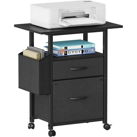 2 Drawer File Cabinet with 24'' Extended Desktop, Mobile Filing Cabinet, Rolling File Cabinet with Side Bag, Fabric Drawer, Fits A4/Letter Size, Printer Stand Home Office, Light Brown