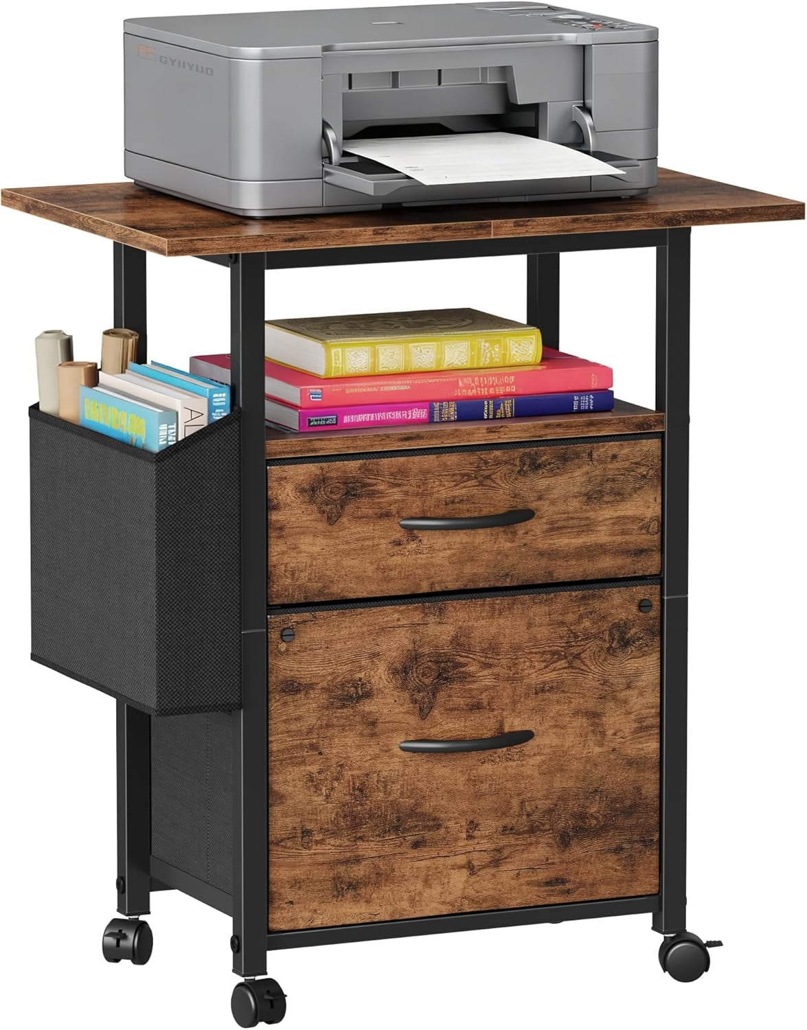 2 Drawer File Cabinet with 24'' Extended Desktop, Mobile Filing Cabinet ...