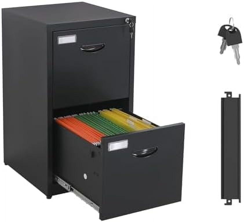 2-Drawer Locking File Cabinet – Small Black Metal Cabinet For Home Office, Under Desk Storage
