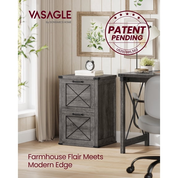 2-Drawer File Cabinet, Farmhouse Filing Cabinet with Hanging Rails, Printer Stand for Home Office, Misty Gray