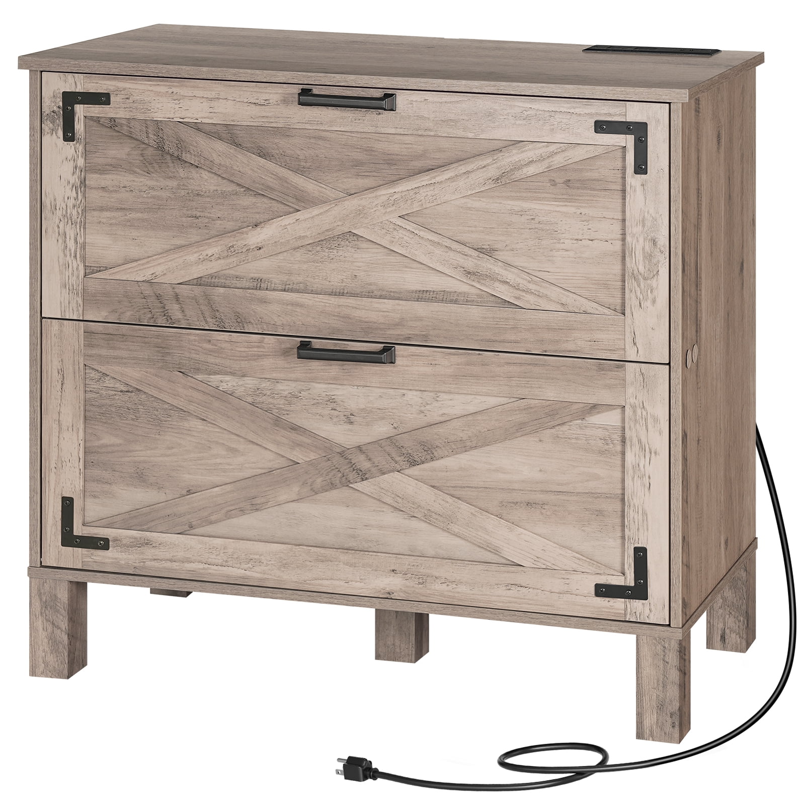 2-Drawer File Cabinet, File Cabinet for Home Office, Lateral File Cabinet with Drawers and Charging Station, 2 Outlets and 2 USB Ports, for Legal-Sized Files, for Home Office, Greige BG09UWJ01