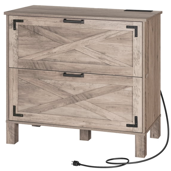 2-Drawer File Cabinet, File Cabinet for Home Office, Lateral File Cabinet with Drawers and Charging Station, 2 Outlets and 2 USB Ports, for Legal-Sized Files, for Home Office, Greige BG09UWJ01