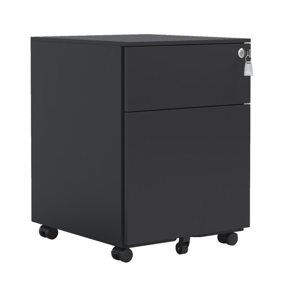 2 Drawer File Cabinet with Lock, 21.18 Inch Height Steel Mobile Filing Cabinet With 360° Wheels and Anti-tilt Caster for Legal, Letter and A4 Size, Under Desk Cabinet for Office and Home, Black