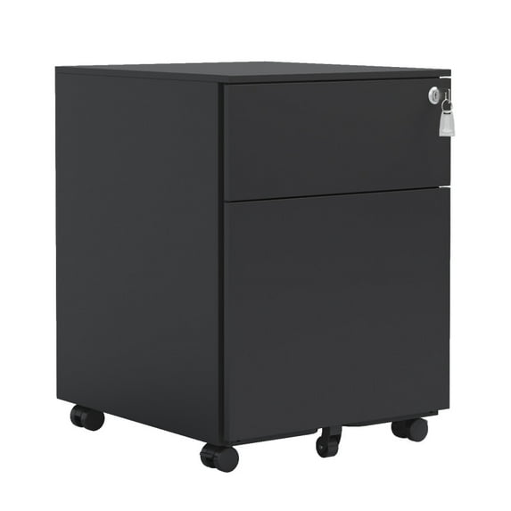 2 Drawer File Cabinet with Lock, 21.18 Inch Height Steel Mobile Filing Cabinet With 360° Wheels and Anti-tilt Caster for Legal, Letter and A4 Size, Under Desk Cabinet for Office and Home, Black