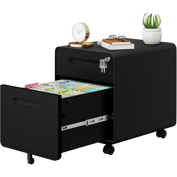 2 Drawer File Cabinet with Lock and 4 Keys, Mobile Metal Filing Cabinet, File Cabinets for Home Office, Under Desk, Pre-Assembly, File Drawer, Letter/Legal/A4 Hanging File Folders