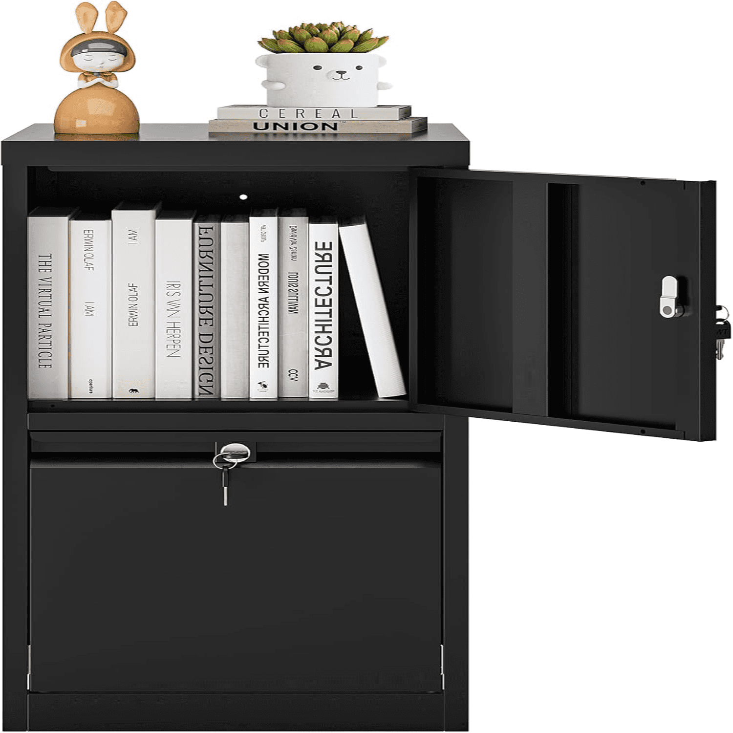 2 Drawer File with Lock Black Metal Vertical File for