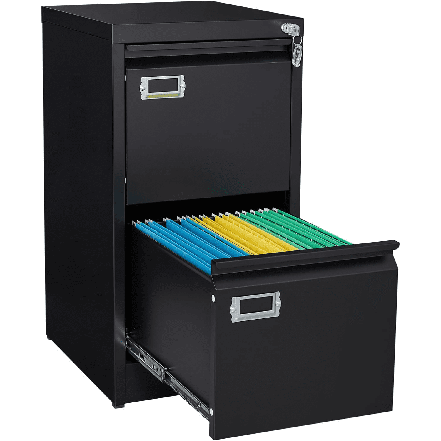 2 Drawer File with Lock Black Metal Vertical File for
