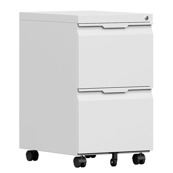 Kooyon 2 Drawer Filing Cabinet with Lock, Rolling Metal Under Desk Cabinet, White, for Home Office & Legal/Letter/A4 Files- Assembly Required