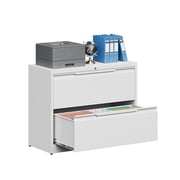2 Drawer File Cabinet with Lock,Lateral File Cabinet,35.4" W File Cabinets for Home Office,Metal File Cabinet for Hanging Files Letter/Legal/F4/A4 Size (White-A