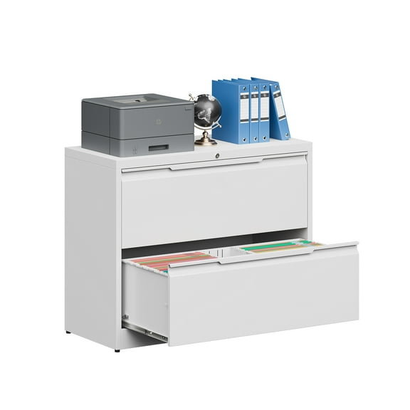 2 Drawer File Cabinet with Lock,Lateral File Cabinet,35.4" W File Cabinets for Home Office,Metal File Cabinet for Hanging Files Letter/Legal/F4/A4 Size (White-Assembly Required)