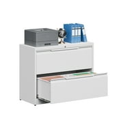 2 Drawer File Cabinet with Lock,Lateral File Cabinet,35.4 W File Cabinets for Home Office,Metal File Cabinet for Hanging Files Letter/Legal/F4/A4 Size White-Assembly Required