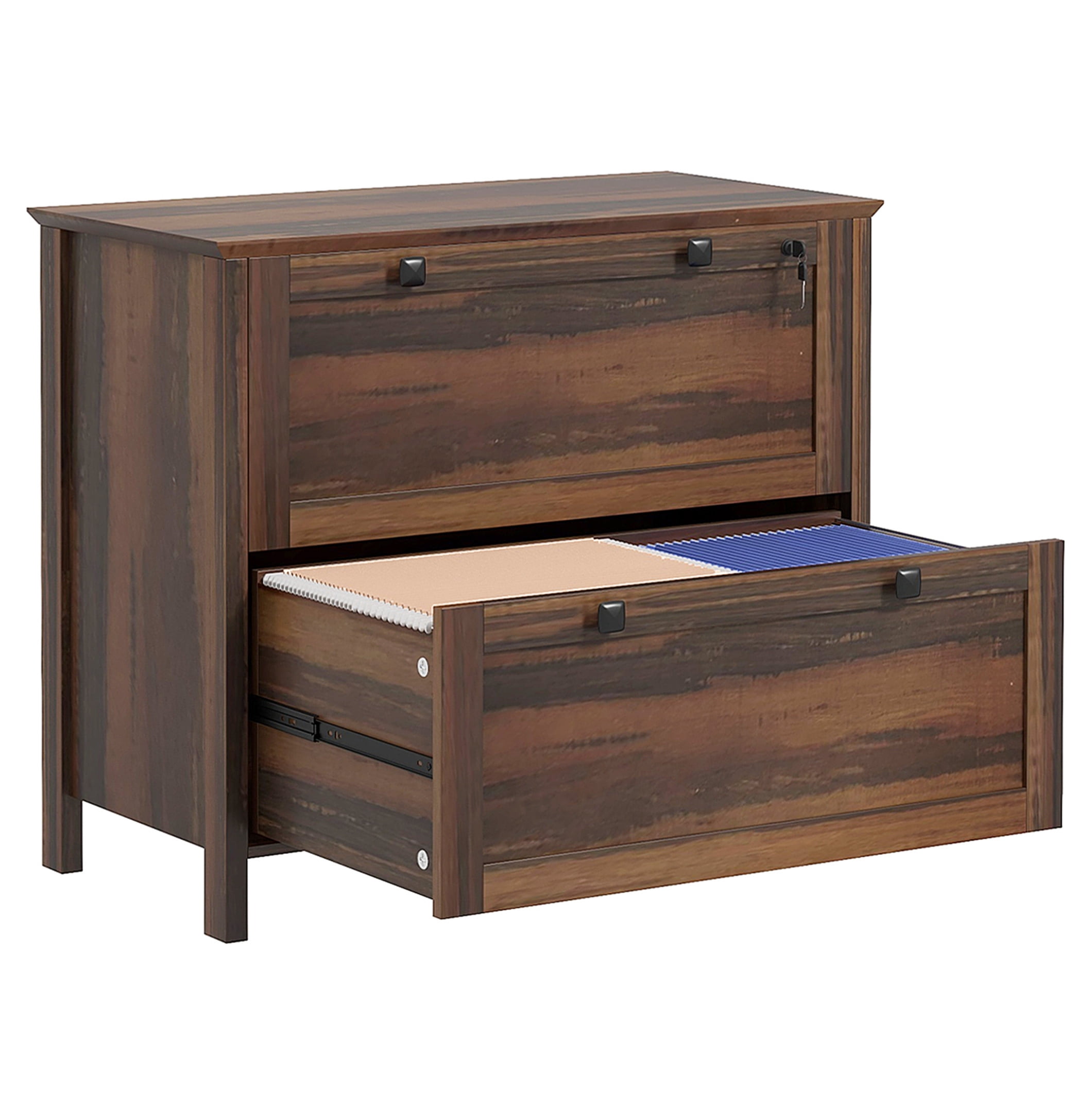 2 Drawer File Cabinet with Lock, Lateral Filing Cabinet with Keys and Adjustable Hanging Bar for Letter, A4 and Legal Size, File Cabinet for Home Office, Brown Brown + Particle Board
