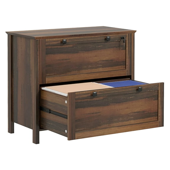 2 Drawer File Cabinet with Lock, Lateral Filing Cabinet with Keys and Adjustable Hanging Bar for Letter, A4 and Legal Size, File Cabinet for Home Office, Brown Brown + Particle Board