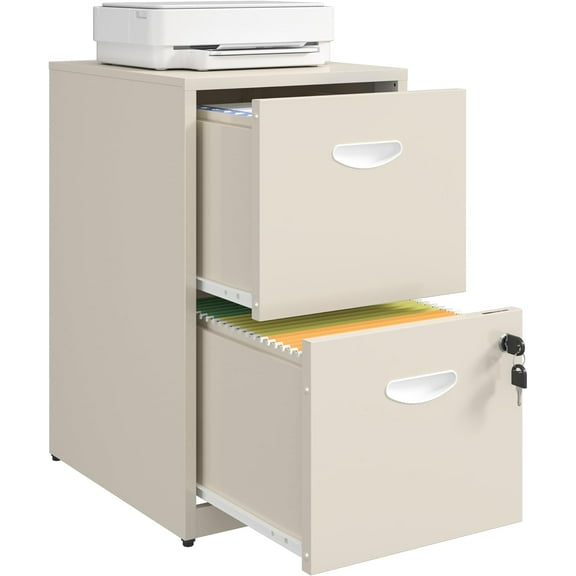 2 Drawer File Cabinet with Lock, Metal File Cabinets for Home Office, Under Desk Storage, Printer Stand, Office File Cabinets for Letters and File Boxes, Assembly Required, Cream