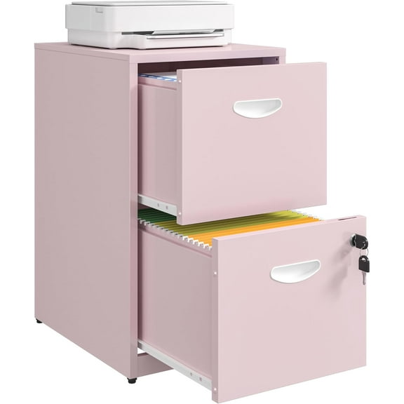 2 Drawer File Cabinet with Lock, Metal File Cabinets for Home Office, Under Desk Storage, Printer Stand, Office File Cabinets for Letters and File Boxes, Pink