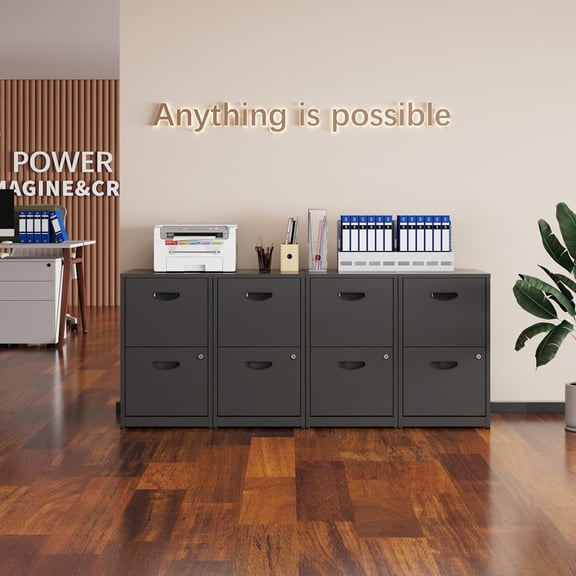 2 Drawer File Cabinet with Lock, Metal File Cabinets for Home Office, Two Drawer Locking Filing Cabinet, Small File Cabinet for Under Desk for Hanging Letter Size, Black, Assembly Required