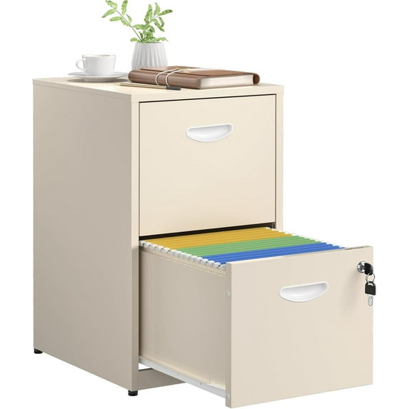 2 Drawer File Cabinet with Lock,Metal File Cabinets for Home Office,Two Drawers Cream Filing Cabinets for Home Office, Office File Cabinets for Hanging Letter,Easy Assemble