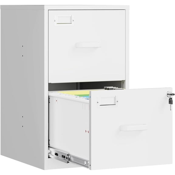 2 Drawer File Cabinet with Lock, Metal Filing Cabinets for Home Office, Vertical White Small Caninet for Home Office, Steel Narrow Two Drawer File Cabnet for Letter/File Box- Assembly Required