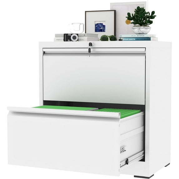 2 Drawer File Cabinet with Lock,Metal Lateral File Cabinets for Home Office,Steel Wide Filing Organization Storage Cabinets for Hanging Files Letter/Legal/F4/A4 Size,Assembly Required(White)