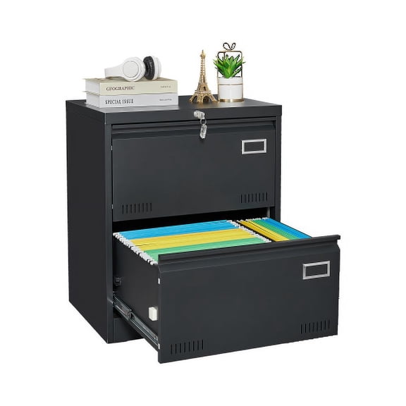 2 Drawer File Cabinet with Lock, Metal Vertical File Storage Cabinet, Black Filing Cabinet Lateral File Cabinet, Office Home Steel Vertical File Cabinet for A4 Legal/Letter Size, Assembly Required