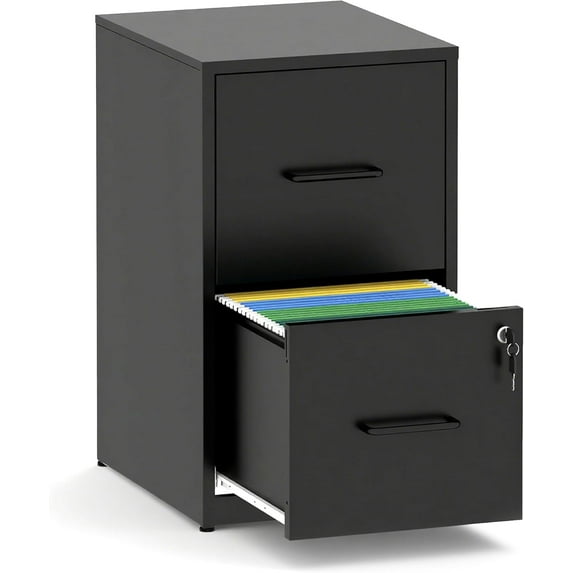 2 Drawer File Cabinet with Lock,Metal Vertical Filing Cabinets for Home Office,Heavy Duty File Storage Cabinet for Letter/Legal/A4/F4 Size File,Assembly Require (Black, Vertical 2 Drawer)
