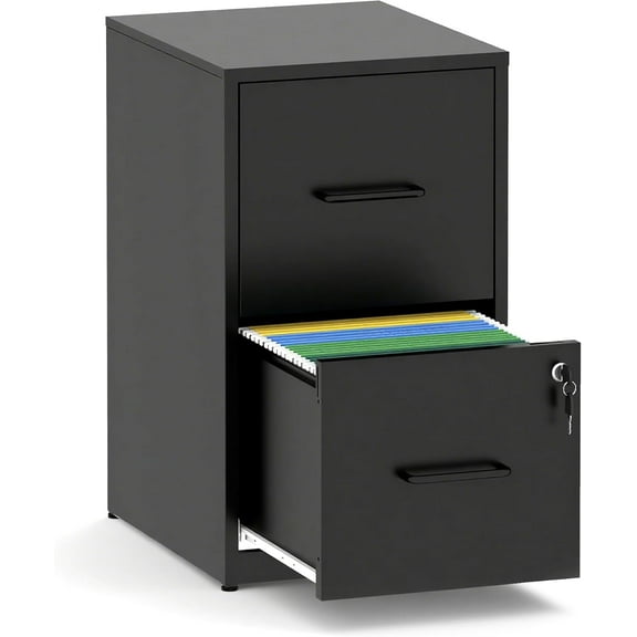 2 Drawer File Cabinet with Lock,Metal Vertical Filing Cabinets for Home Office,Heavy Duty File Storage Cabinet for Letter/Legal/A4/F4 Size File,Assembly Require (Black, Vertical 2 Drawer)