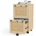 thumbnail image 1 of 2 Drawer File Cabinet with Lock, Rolling File Cabinets for Home Office, Small Printer Stand, Wood Rattan Oak File Organizer, Under Desk Filing Cabinet on Wheels for Folders with Tabs, 1 of 9