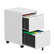 2 Drawer File Cabinet with Lock, Small Metal Filing Cabinets for Home Office, Rolling File Cabinet for Folders, Under Desk Cabinet on Wheels for Legal/Letter/A4 Files, Assembly Required White