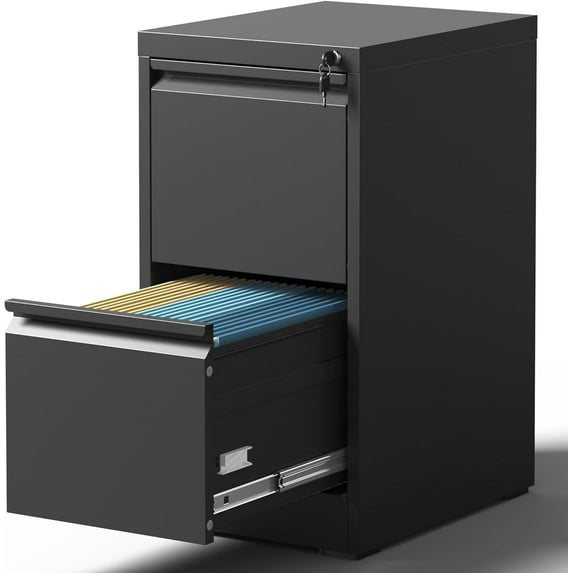 2 Drawer File Cabinet with Lock, Steel Vertical Filing Cabinets for Home Office, Small Metal Storage Cabinet for Hanging Legal/Letter Size Files, Assembly Required (Black)