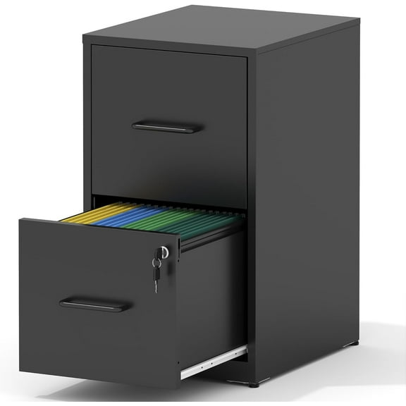 2 Drawer File Cabinet with Lock, Steel Vertical Filing Cabinets for Home Office, Small Metal Storage Cabinet for Hanging Letter Size Files Folders, Assembly Required(Black)