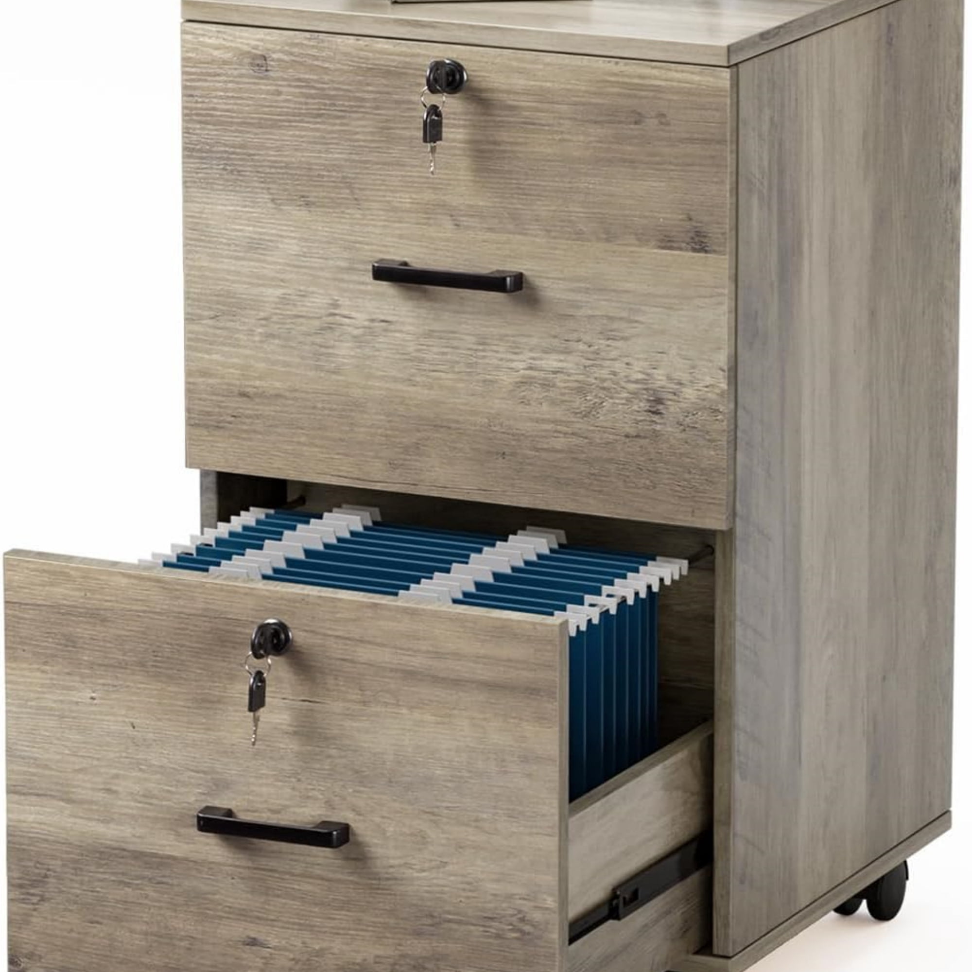 Rustic File Folder 2 Drawer File Cabinet with Lock, Wood Rustic Gray Filing Cabinet for ...