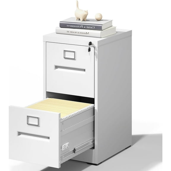 2 Drawer File Cabinet,Metal File Cabinets with Lock,White Vertical File Cabinet for Home Office,Heavy Duty Metal Storage Cabinet for A4/Letter/Legal Size File,Assembly Required