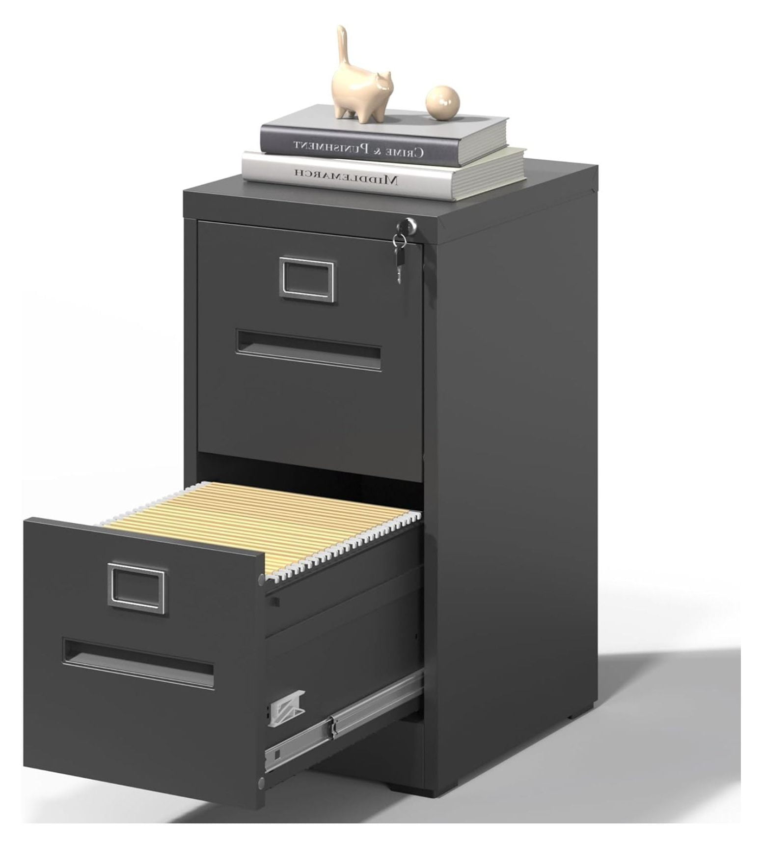 2 Drawer File Filing with Lock,Black Vertical