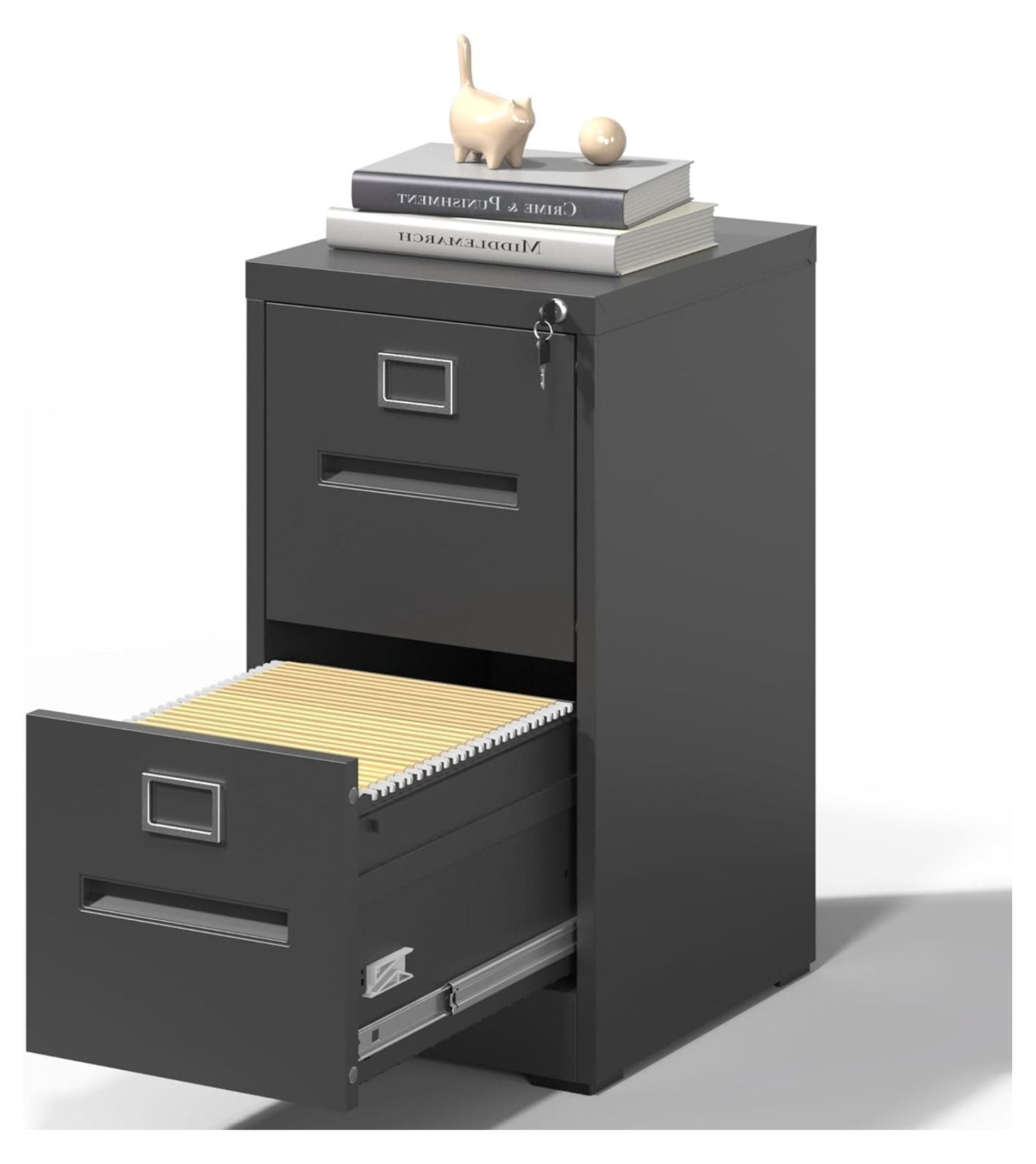 2 Drawer Metal File Cabinet With Lock - Black Vertical Storage For A4/Letter/Legal Files