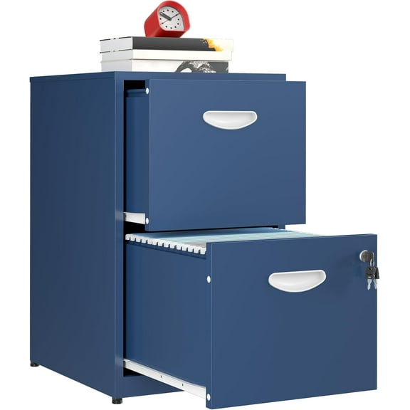 2 Drawer File Cabinet, Metal Two Drawer Vertical File Cabinets with Lock, 18" D Storage Filing Cabinet for Home Office, Steel Light Duty Storage for Letter-Size Files, Blue, Assembly Required