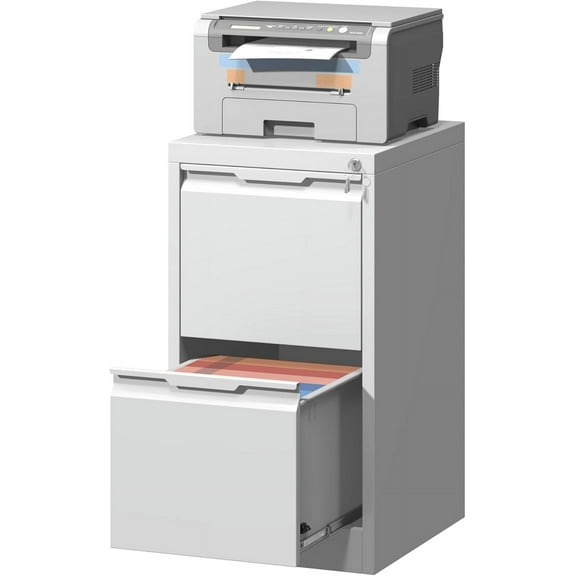 2 Drawer File Cabinet,Metal Vertical File Storage Cabinet with Lock, Printer Stand,Home Office Steel for A4 Letter/Legal Size, Assembly Required(White)