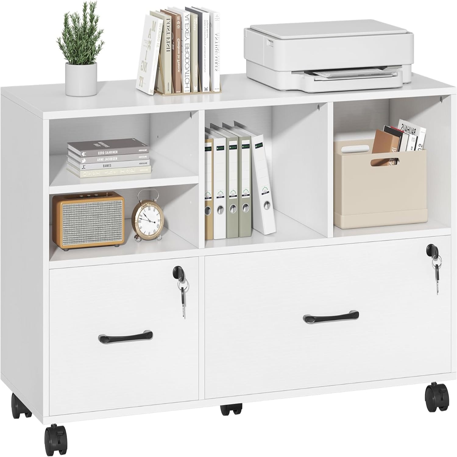 2 Drawer File for Office Lockable Rolling Filing with