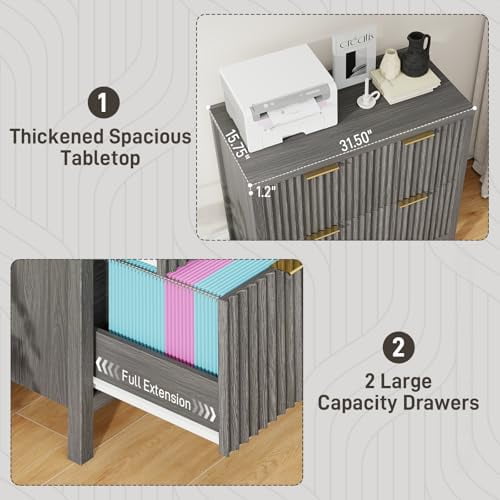 2-Drawer Lateral File Cabinet With Fluted Design - Printer Stand For Letter/Legal/A4 Files