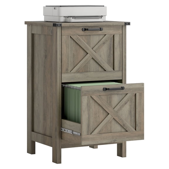 2-Drawer File Cabinet, Rustic Farmhouse Filing Cabinet for Office, Distressed Gray A4 Letter Size