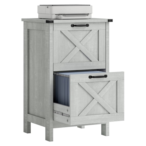 2-Drawer File Cabinet, Rustic Farmhouse Office Storage, A4/Letter Size - Distressed Light Gray