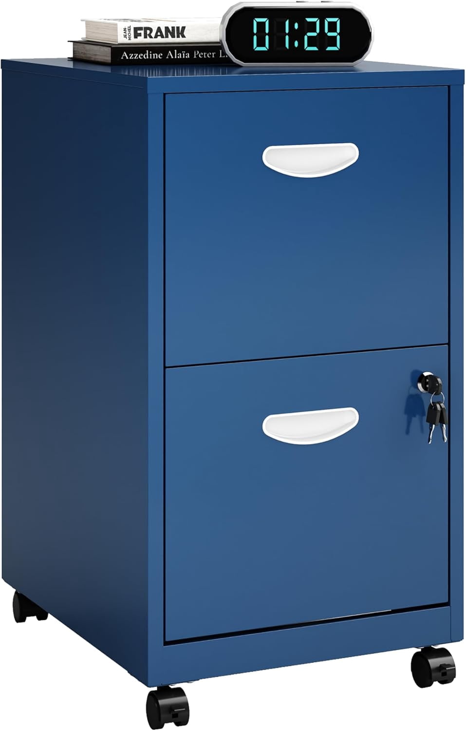 2 Drawer File Cabinet on Wheels, Mobile Two Drawer Filing Cabinet with Lock, Small Rolling Files Cabinets for Under Desk, Metal Filing Cabinets for Letter Size Folders - Assembly Required