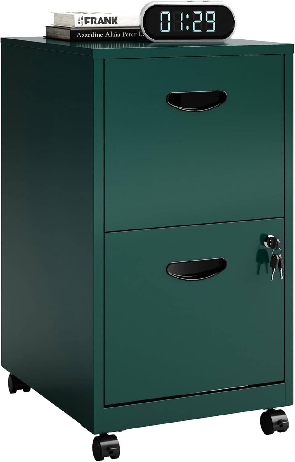 2 Drawer File Cabinet on Wheels, Mobile Two Drawer Filing Cabinet with Lock, Small Rolling Files Cabinets for Under Desk, Metal Filing Cabinets for Letter Size Folders - Assembly Required