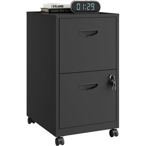 2 Drawer File Cabinet on Wheels, Mobile Two Drawer Filing Cabinet with Lock, Small Rolling Files Cabinets for Under Desk, Metal Filing Cabinets for Letter Size Folders - Assembly Required