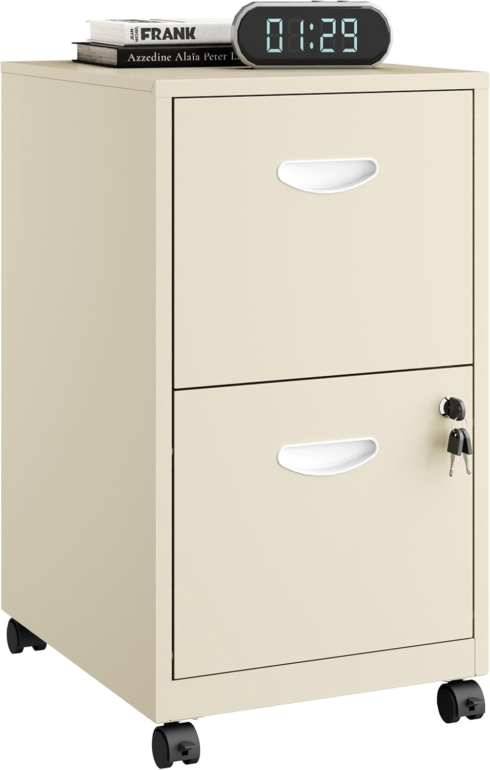 2 Drawer File Cabinet on Wheels, Mobile Two Drawer Filing Cabinet with Lock, Small Rolling Files Cabinets for Under Desk, Metal Filing Cabinets for Letter Size Folders - Assembly Required